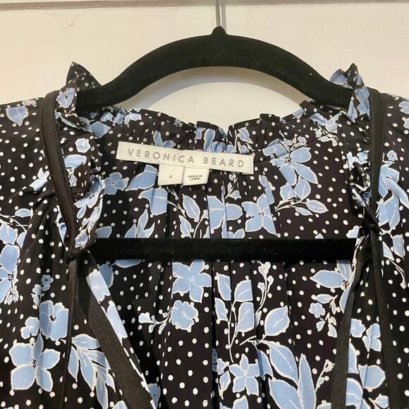 Veronica Beard Silk Mini Hawken Floral Patterned Dress sz 4 Black Multi Printed - Picture 6 of 14